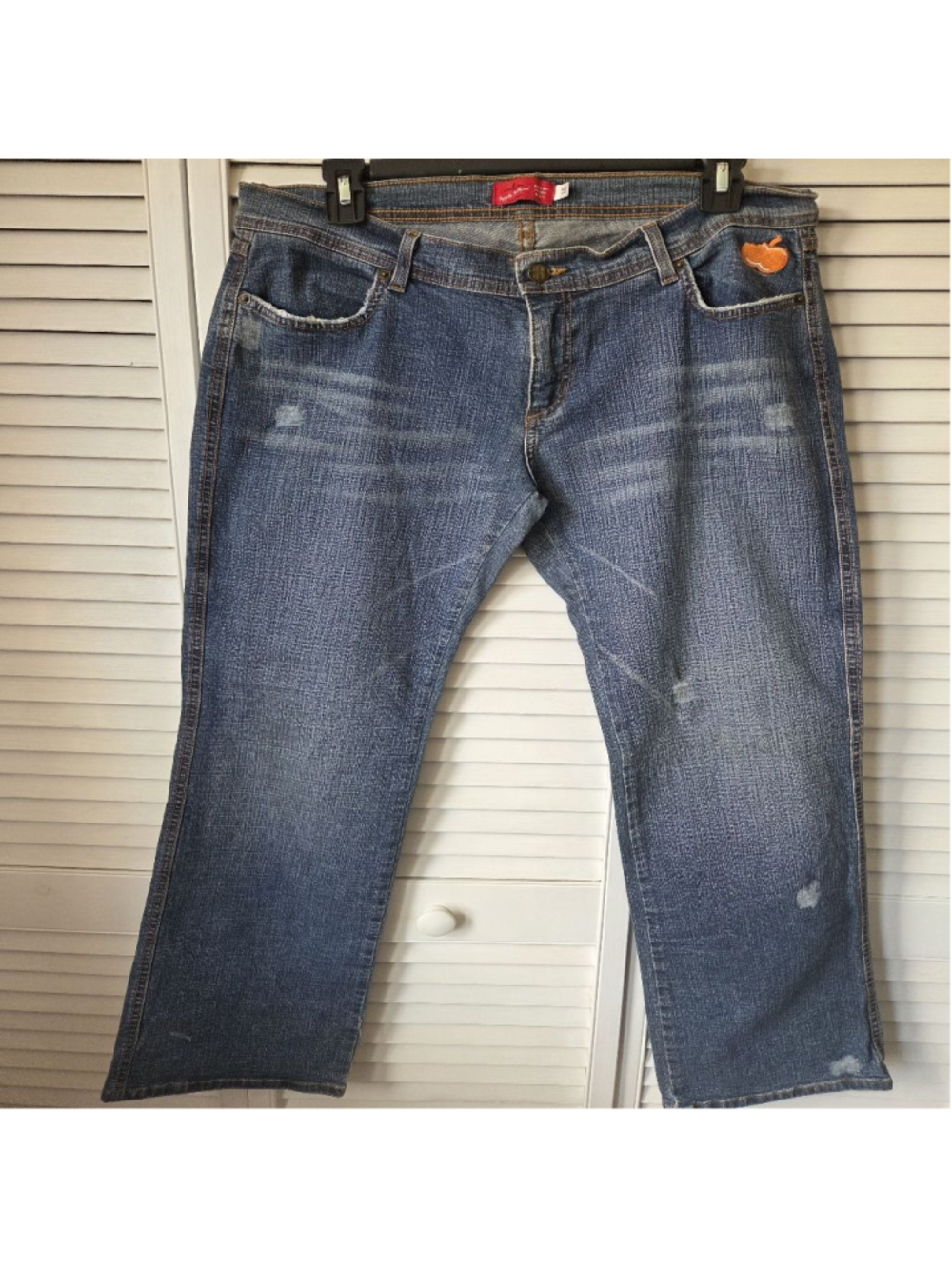 Y2K Vintage Apple Bottoms Blue Straight Leg Jeans with Orange Accents, Size 14